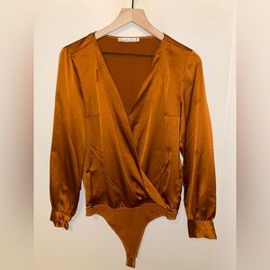 Abercrombie Long Sleeve Wrap Satin Bodysuit - Medium